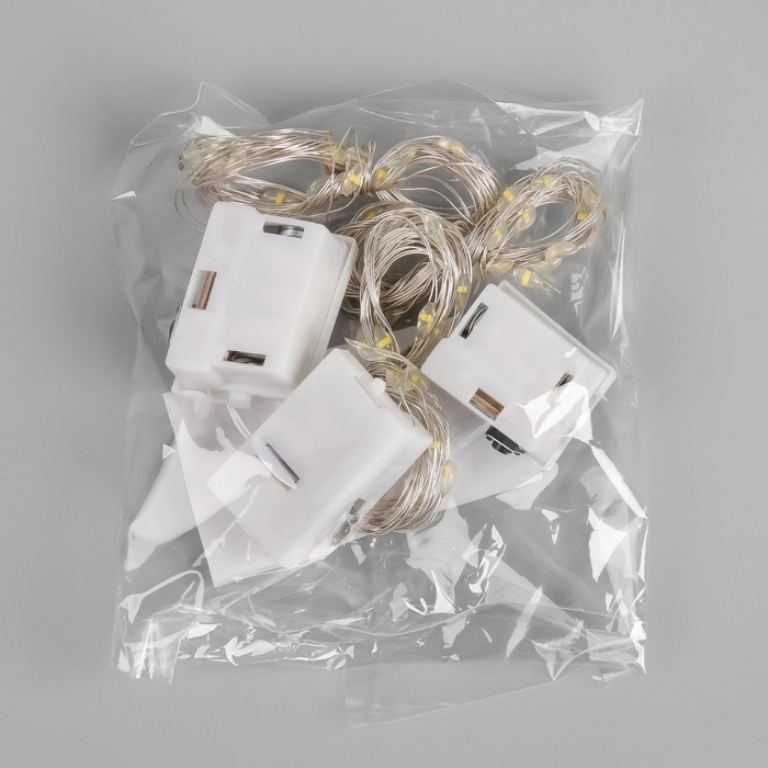 Набор гирлянд &laquo;Нить&raquo; 2 м роса, IP20, серебристая нить, 20 LED, свечение тёплое белое, 3 режима, батарейки AG13х3 (в комплекте), 3 шт.