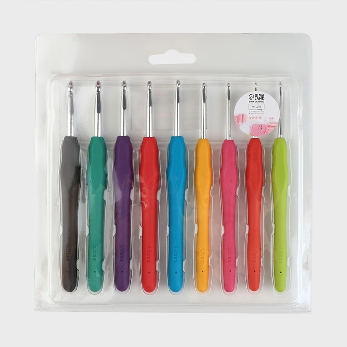 Набор крючков для вязания, d = 2-6 мм, 14 см, 9 шт, цвет разноцветный Набор крючков для вязания, d = 2-6 мм, 14 см, 9 шт, цвет разноцветный