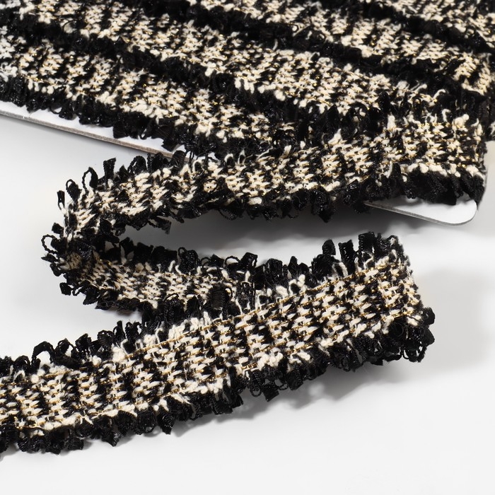 Тесьма декоративная «Твидовая», двусторонняя, 30 мм, 5 ± 0,5 м, цвет чёрный/белый Тесьма декоративная «Твидовая», двусторонняя, 30 мм, 5 ± 0,5 м, цвет чёрный/белый