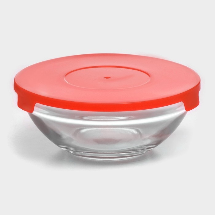 Набор стеклянных салатников Доляна &laquo;Классика&raquo; с крышками, 5 предметов: 900 мл (17&times;7,6 см), 500 мл (16&times;6 см), 350 мл (12,5&times;5,4 см), 200 мл (10,5&times;4,5 см), 130 мл (9&times;3,7 см), цвет красный