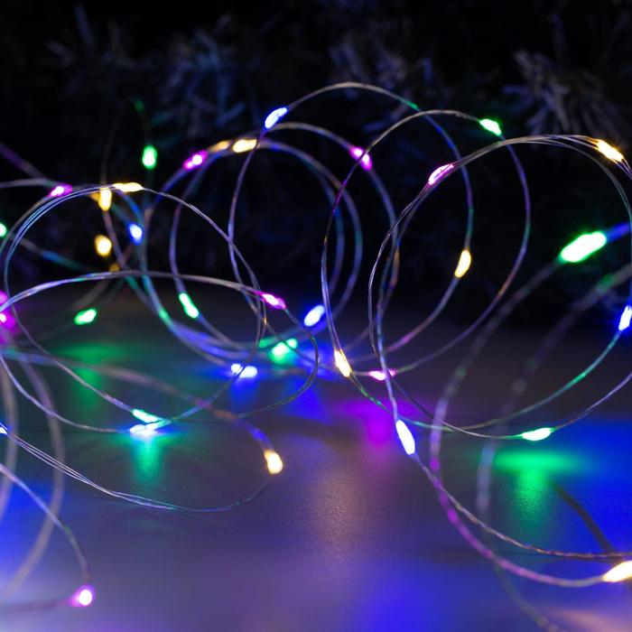 Гирлянда &laquo;Нить&raquo; 20 м роса, IP20, серебристая нить, 200 LED, свечение мульти, 12 В