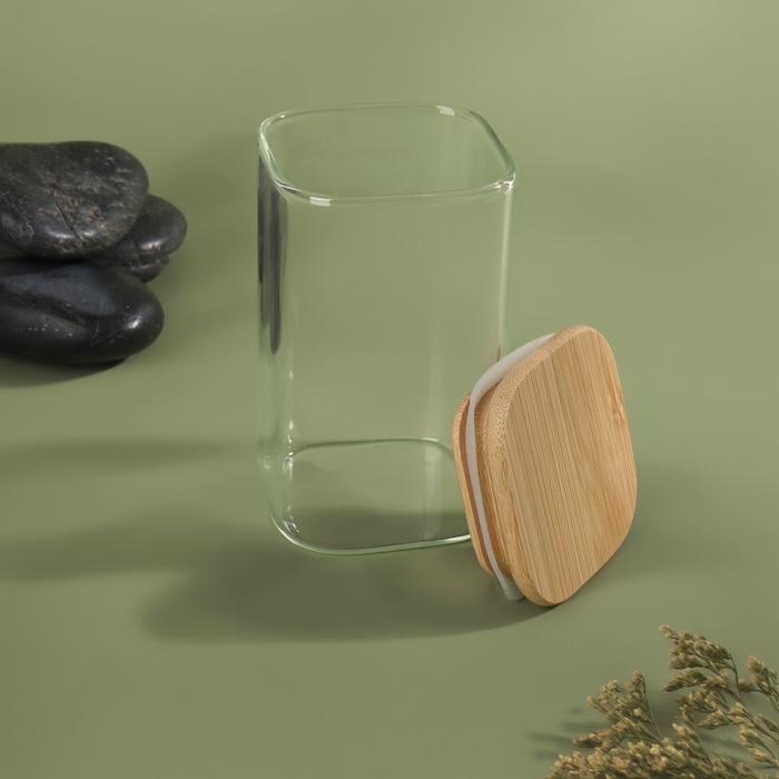 Органайзер для хранения ватных палочек &laquo;BAMBOO&raquo;, с крышкой, 10 &times; 6 &times; 6 см, в картонной коробке, цвет прозрачный/коричневый