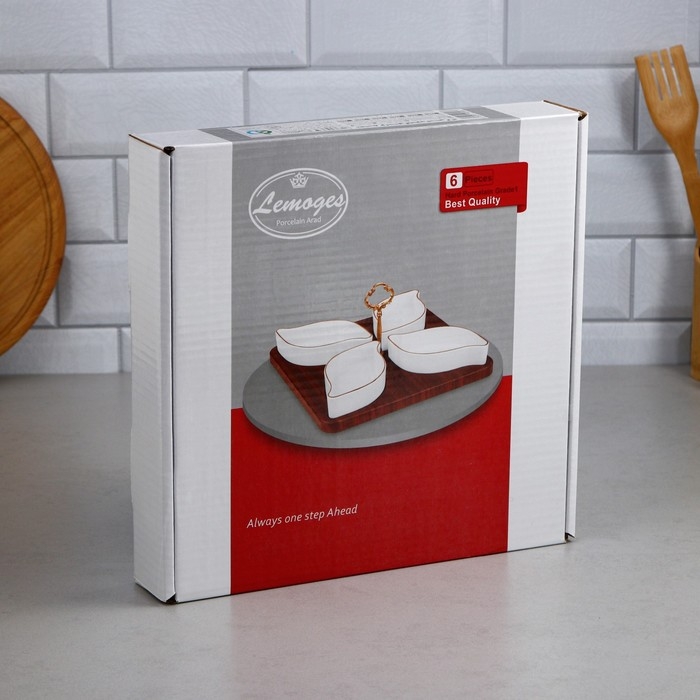 Менажница «Королевская сервировка», 4 шт:300 мл, деревянное основание, фарфор, Иран Менажница «Королевская сервировка», 4 шт:300 мл, деревянное основание, фарфор, Иран