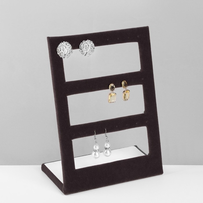 Подставка под серьги 3 ряда, 12 пар, 15,5&times;8&times;21 см, цвет серый графит