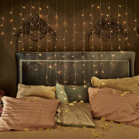 Гирлянда &laquo;Бахрома&raquo; 2 &times; 1.5 м с насадками &laquo;Сердце&raquo;, IP20, прозрачная нить, 124 LED, свечение тёплое белое, 220 В