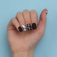 Накладные ногти «Black», 12 шт, с клеевыми пластинами, форма мягкий квадрат, цвет чёрный/белый Накладные ногти «Black», 12 шт, с клеевыми пластинами, форма мягкий квадрат, цвет чёрный/белый