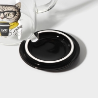 Кружка стеклянная с керамической крышкой и ложкой &laquo;Хипстер&raquo;, 450 мл, рисунок МИКС