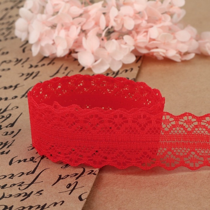 Кружево капроновое, 30 мм &times; 10 &plusmn; 1 м, цвет красный