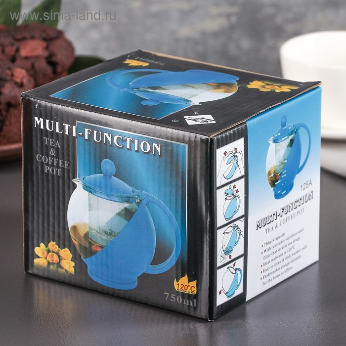 Чайник стеклянный заварочный &laquo;Флора&raquo;, 700 мл, с металлическим ситом, цвет МИКС