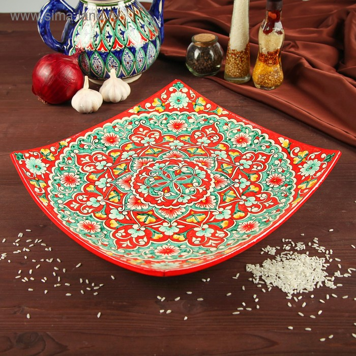 Ляган Риштанская Керамика Ляган Риштанская Керамика "Узоры", 32 см, квадратный, синий микс