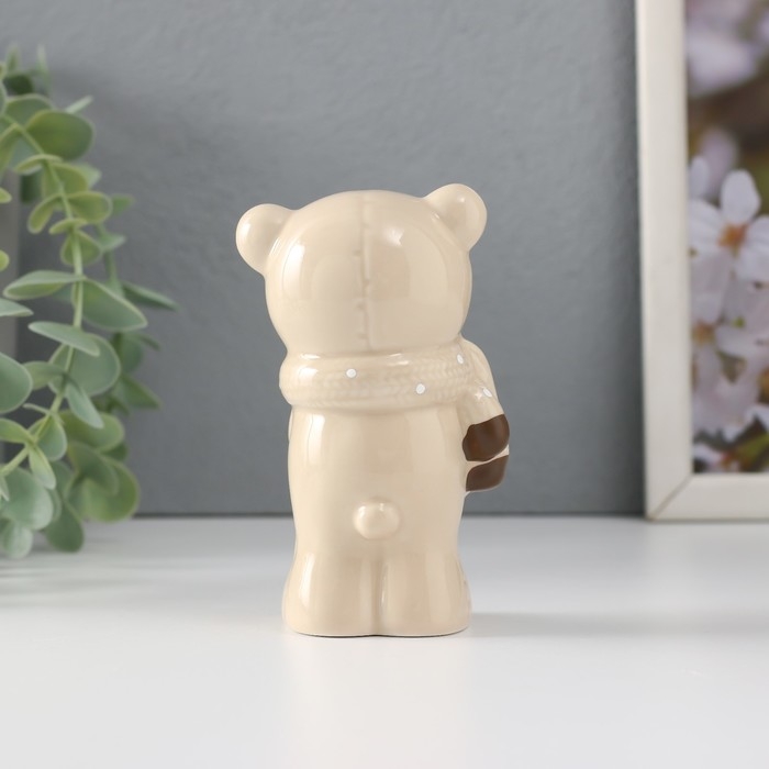 Сувенир керамика "Мишутка стесняшка в вязаном шарфике, стоит" 10,5х5х5,5 см