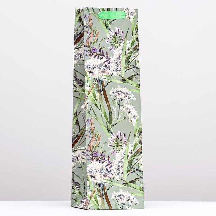 Пакет  под бутылку &laquo;Восхищайся&raquo;, зелёный  12 x 40 x 10 см