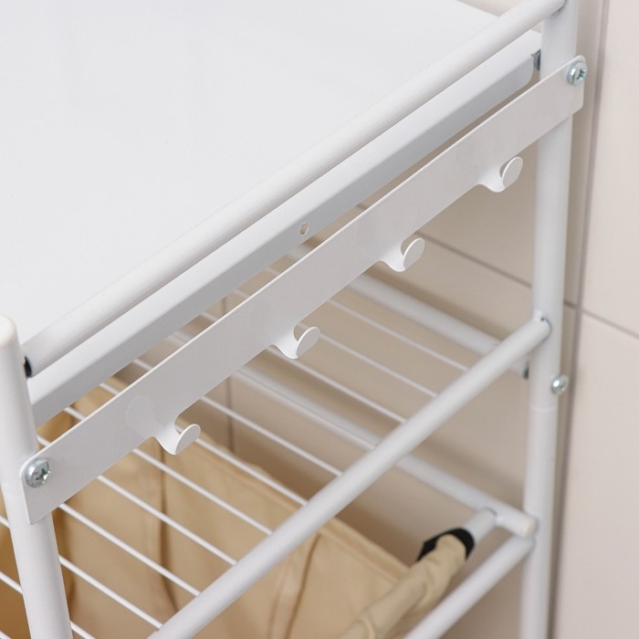 Стеллаж с корзиной для белья 3-х ярусный, 38&times;35&times;125 см, цвет белый