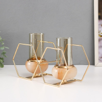 Подсвечник металл, стекло на 2 свечи "Шестигранники" белый с золотом 15,5х26,5х10,5 см