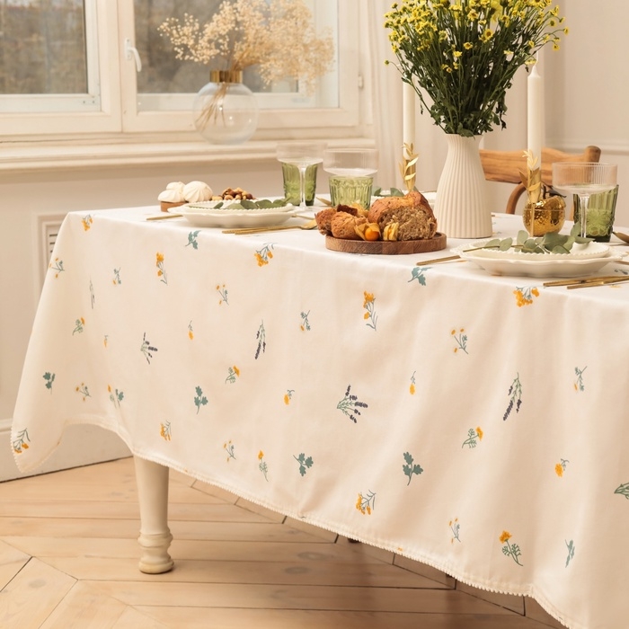 Комплект штор для кухни с подхватами Этель "Полевые цветочки", 150х180 см - 2 шт,  рогожка 176 г/м2