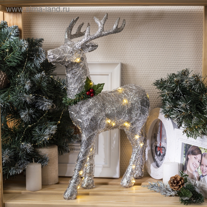Светодиодная фигура «Олень серебристый» 30 × 46 × 15 см, акрил, батарейки CR2032х2 (в комплекте), свечение тёплое белое Светодиодная фигура «Олень серебристый» 30 × 46 × 15 см, акрил, батарейки CR2032х2 (в комплекте), свечение тёплое белое