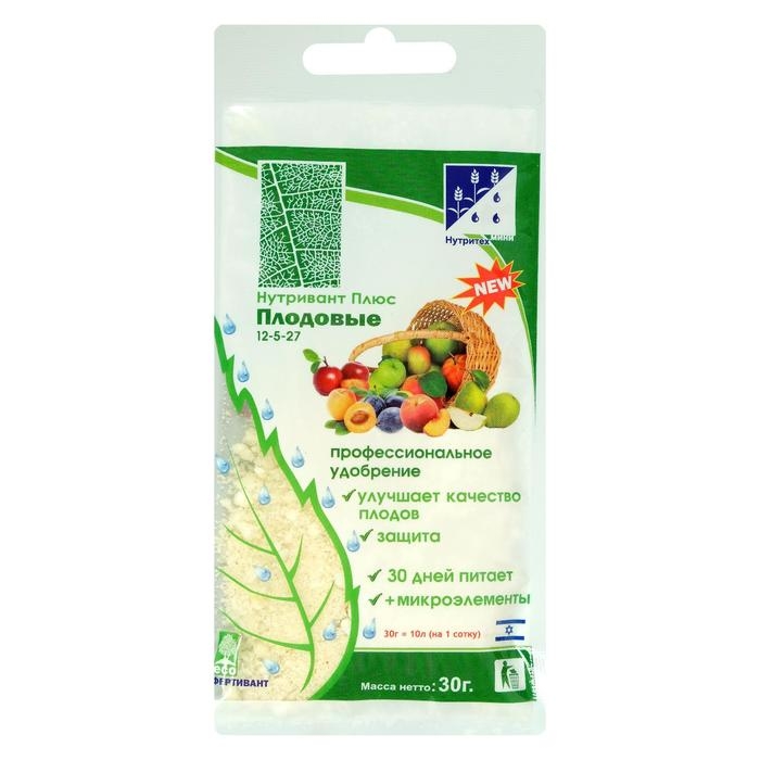Удобрение Нутривант Плюс Плодовые12-5-27, 30 г Удобрение Нутривант Плюс Плодовые12-5-27, 30 г