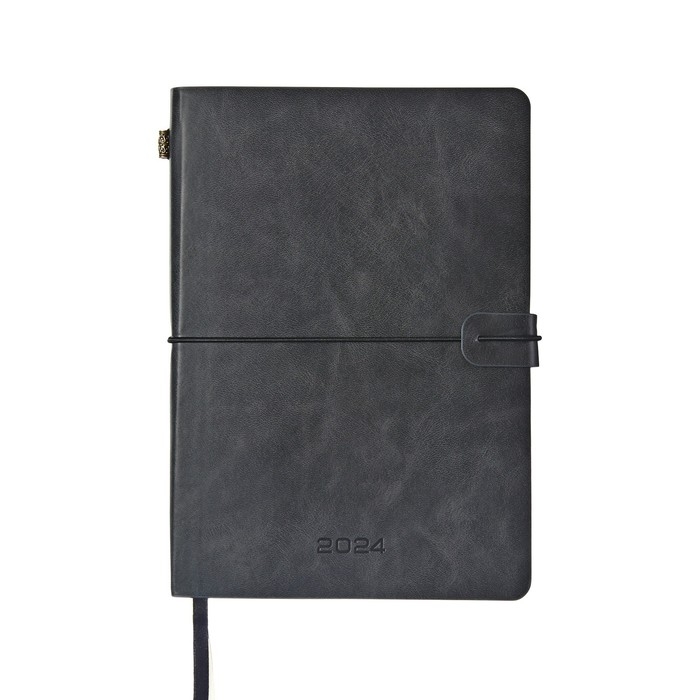 Ежедневник датированный 2024 A5 176 листов, deVENTE.Saltos, мягкая обложка из искусственной кожи, ляссе, кремовый блок 70 г/м2, чёрный