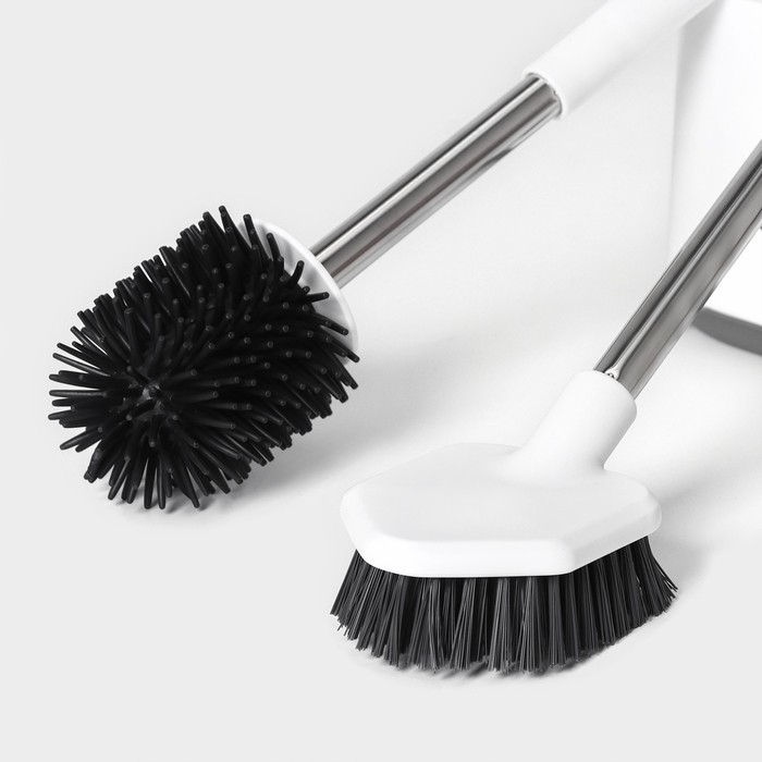 Ёршик для унитаза SAVANNA, силиконовый с щёткой, 18,9&times;12&times;40,5 см цвет белый