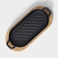 Сковорода на деревянной подставке &laquo;Овал гриль&raquo;, с ручками 26&times;10&times;2,5 см