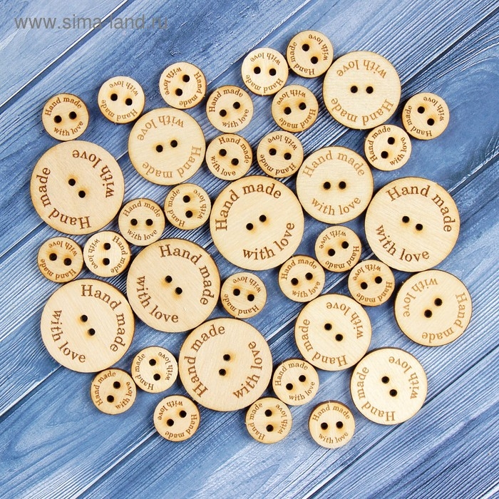 Набор бирок &laquo;Hand made&raquo;, пуговки, 30 мм - 6 шт; 25 мм - 6 шт; 15 мм - 25 шт