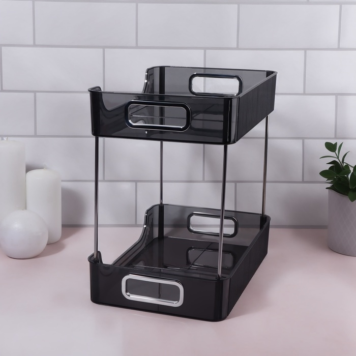 Органайзер для хранения, с ручками, 2 секции, 31 × 20 × 29 см, цвет чёрный/серебристый Органайзер для хранения, с ручками, 2 секции, 31 × 20 × 29 см, цвет чёрный/серебристый