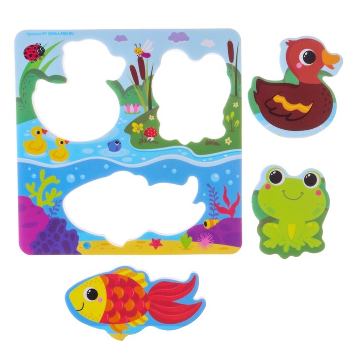 Набор игрушек для ванны Набор игрушек для ванны "На пруду" + сачок + 3 пвх игрушки, Крошка Я