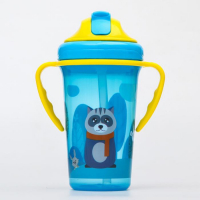 Поильник детский с силиконовой трубочкой, 300 мл., с ручками, цвет голубой Поильник детский с силиконовой трубочкой, 300 мл., с ручками, цвет голубой