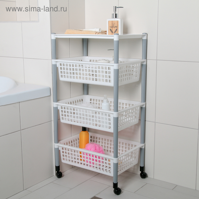 Этажерка напольная на колесиках 4-х секционная, цвет МИКС