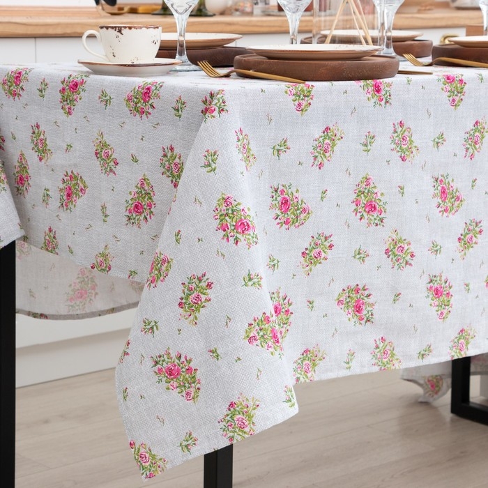 Скатерть Доляна Roses on linen 146х220 см, 100% хлопок, рогожка 164 г/м2