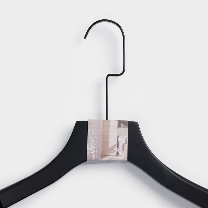 Плечики - вешалка LaDо́m Black Lotus, 45&times;4,5&times;29 см, деревянная, длинный крюк, широкие плечики
