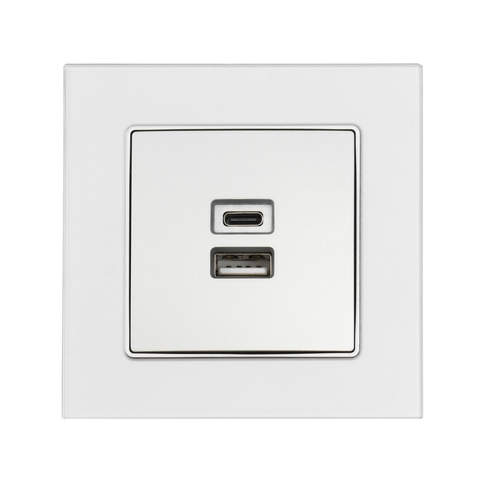 Розетка с USB-A + USB-C разъёмами, 2.1 A, 5В, TOT Matte Glass, скрытая, стекло, серебристая 104396 Розетка с USB-A + USB-C разъёмами, 2.1 A, 5В, TOT Matte Glass, скрытая, стекло, серебристая 104396
