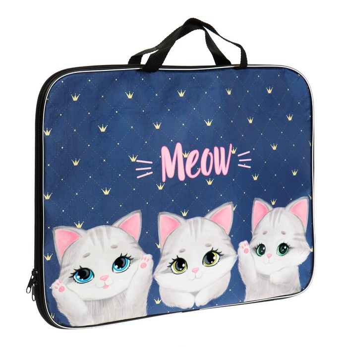 Папка для чертежей и рисунков А3, 470 х 350 х 20 мм, с ручками, текстильная, Calligrata Папка для чертежей и рисунков А3, 470 х 350 х 20 мм, с ручками, текстильная, Calligrata "Котики"