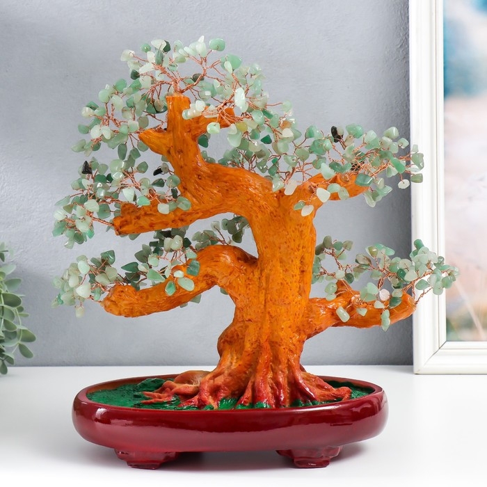 Сувенир бонсай "Денежное дерево с зелёными камушками" 450 камней 32х17х27 см