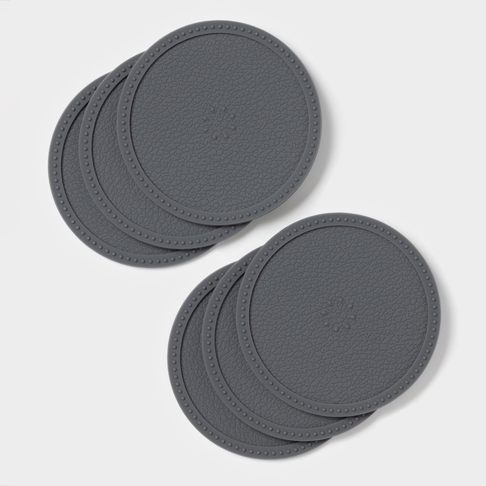 Набор подставок под горячее, под кружку, силикон, 6 шт, d=8 см, серый Набор подставок под горячее, под кружку, силикон, 6 шт, d=8 см, серый