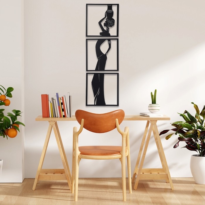 Декорация настенная для интерьера, панно на стену из дерева Декорация настенная для интерьера, панно на стену из дерева "Девушка", 3 модуля 34 х 34 см