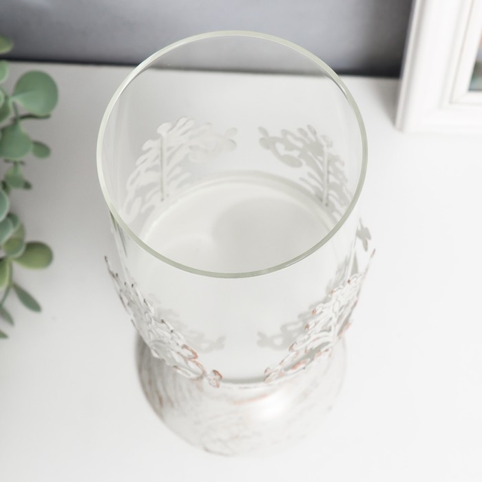 Подсвечник металл на 1 свечу Подсвечник металл на 1 свечу "Витиеватый цветок" белый с патиной 25,5х10,5х10,5 см