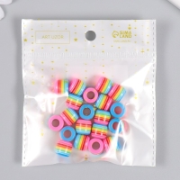 Бусины для творчества пластик "Полосатый цилиндр с розовым" набор 20 шт 1х1,2х1,2 см