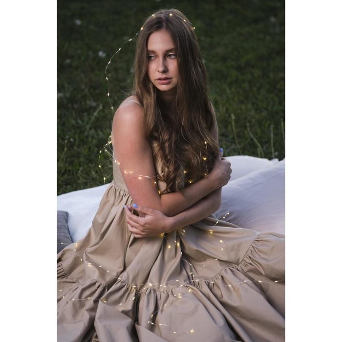 Гирлянда &laquo;Нить&raquo; 2 м роса, IP20, серебристая нить, 20 LED, батарейки CR2032х2 (в комплекте), свечение тёплое белое