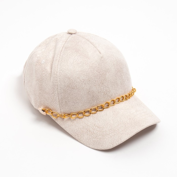 Бейсболка женская MINAKU с цепью цвет бежевый , размер 56-58 Бейсболка женская MINAKU с цепью цвет бежевый , размер 56-58