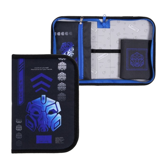 Пенал 1 секция 140 х 210 х 40 мм, откидной карман и косметичка, тканевый, Calligrata TOP Content Пенал 1 секция 140 х 210 х 40 мм, откидной карман и косметичка, тканевый, Calligrata TOP Content "Робот"