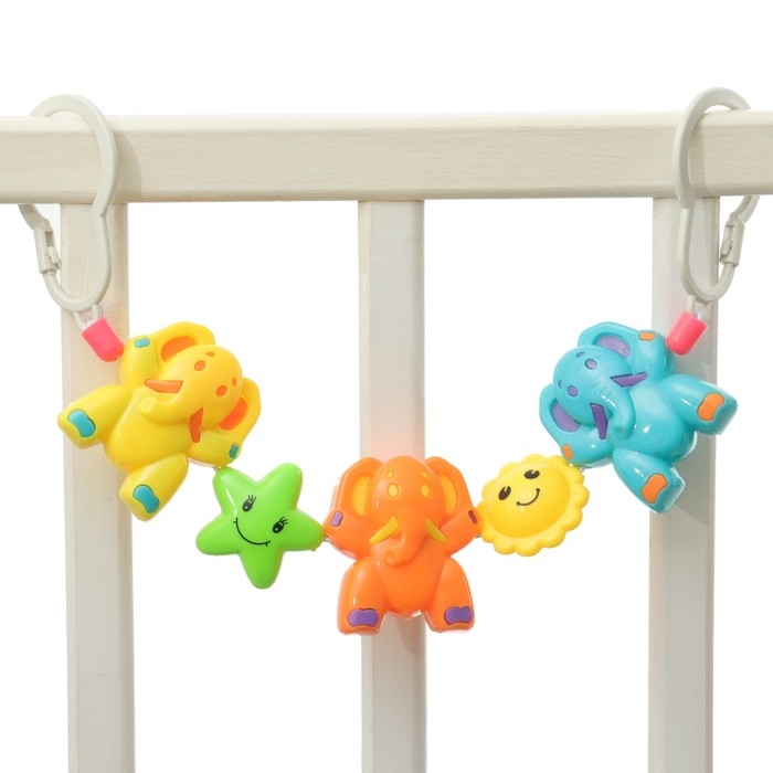Растяжка на коляску/кроватку &laquo;Слоники&raquo;, 3 игрушки, цвет МИКС, Крошка Я