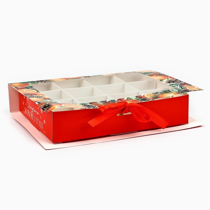Коробка под 12 конфет с ячейками «Аромат праздника» 18.8 х 13.5 х 3.5 см, Новый год Коробка под 12 конфет с ячейками «Аромат праздника» 18.8 х 13.5 х 3.5 см, Новый год