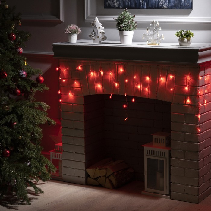 Гирлянда &laquo;Бахрома&raquo; 3 &times; 0.5 м, IP20, прозрачная нить, 80 LED, свечение красное, 8 режимов, 220 В