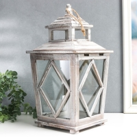 Подсвечник дерево на 1 свечу "Ромб на фонарике" коричневый состаренный 40х20х17 см Подсвечник дерево на 1 свечу "Ромб на фонарике" коричневый состаренный 40х20х17 см