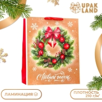Новый год. Пакет ламинированный вертикальный "Венок", XL 40 &times; 49 &times; 19 см.
