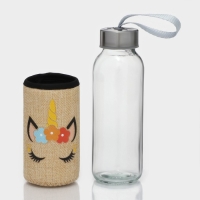 Бутылка для воды стеклянная в чехле &laquo;Единорожек&raquo;, 300 мл, h=16,5 см