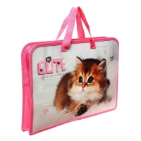 Папка с ручками А4, 340 х 245 х 40 мм, пластиковая, ручки-тесьма, Оникс ПТ-14 Cute kitty Папка с ручками А4, 340 х 245 х 40 мм, пластиковая, ручки-тесьма, Оникс ПТ-14 Cute kitty