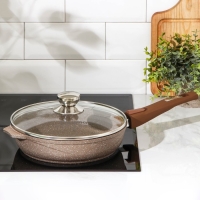 Сковорода &laquo;Гранит&raquo;, d=24 см, съёмная ручка, стеклянная крышка, антипригарное покрытие, цвет коричневый