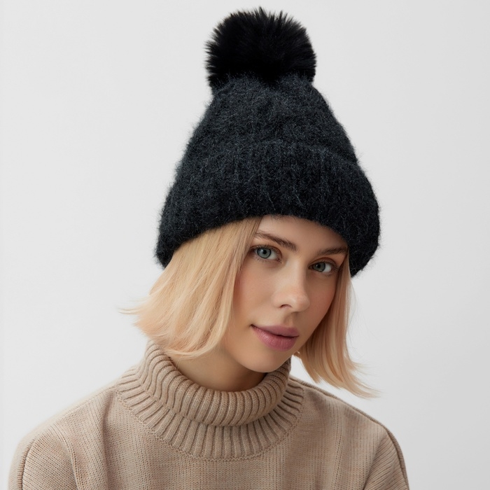 Шапка женская MINAKU, цвет черный, р-р 56-58